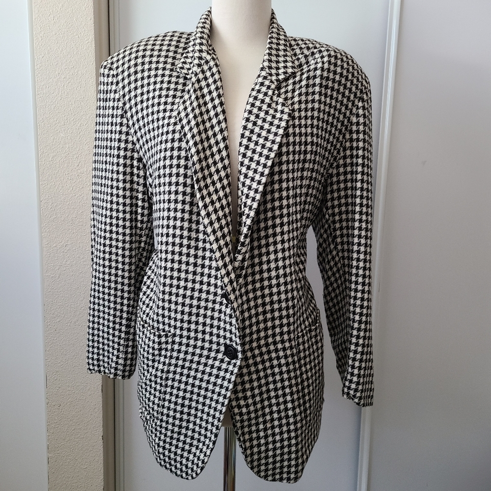 Vintage David Eliot Houndstooth Blazer Coat Large